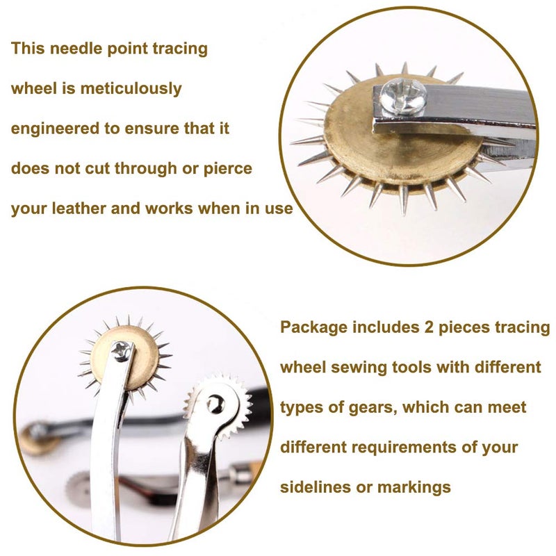 LUNARM 2 PCS Tracing Wheel - Professional Stitch Marking Spacer, 4mm and 2mm Leather Needle Point Tracing Wheel with Wooden Handle for Arts and Leather Crafts - Image 3